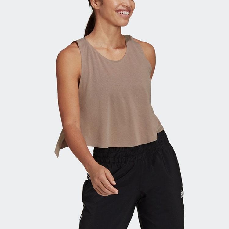 Adidas Solid Color Quick-Dry Sports Fitness Crop Tank Top Women Tops Brown Grey HB6289