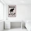 Beware of Cat Gothic Spooky Halloween Metal Tin Sign, Warning Cat Silhouette Wall Decor for Bar Pub Home, 8x12 Inch Vintage Meta