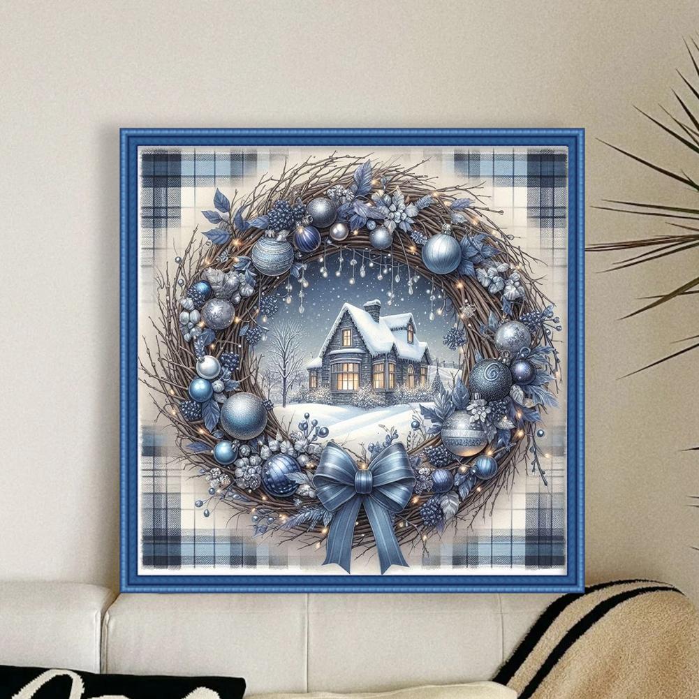 Xmas Printed Cross Stitch Kit 40x40cm DIY 11CT Embroidery Craft Set Home Decor