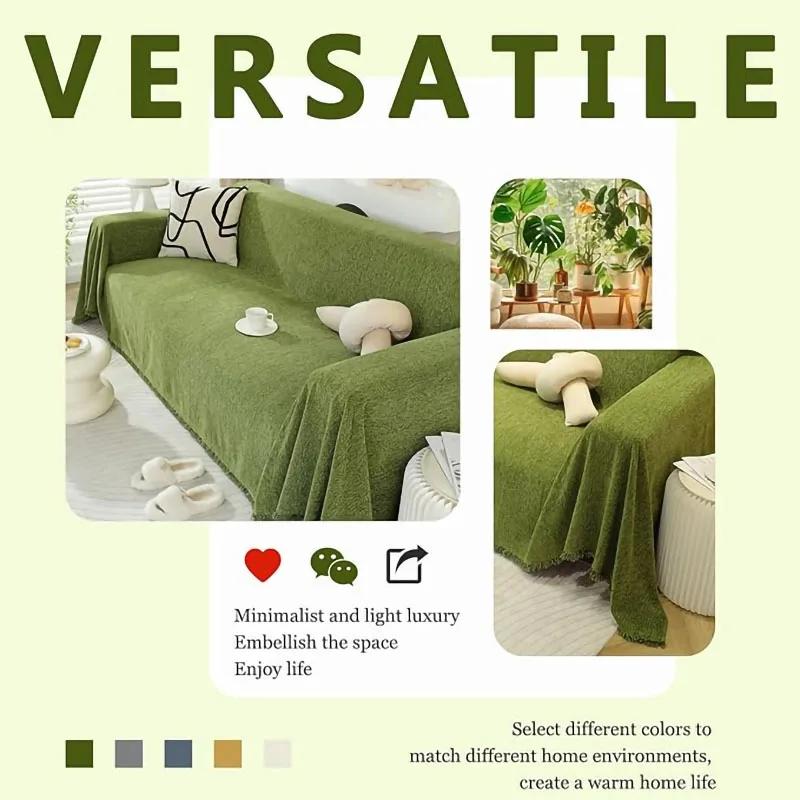 Chenille Waterproof Sofa Towel Blanket Multipurpose Cover for Decoration Universal All Seasons Couch Blanket Solid Cream Style
