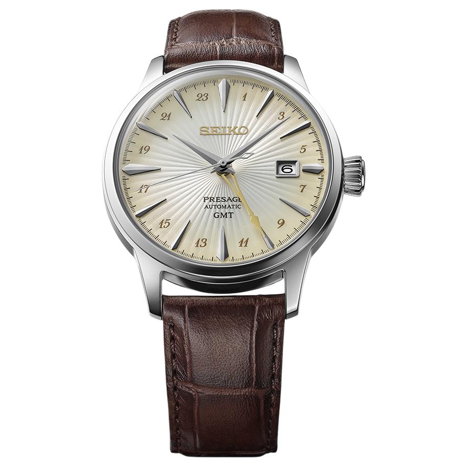 SEIKO Automatic/Manual Mechanical Movement Cow Leather Strap Watch 40.5mm Men's Watches Silver Dial SSK041J1