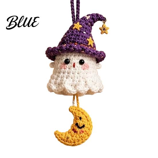 Holiday Party Favors Halloween Crochet Ghost Hanging Decoration Handmade Ornament for Car Cartoon Pendant Rearview Mirror Knit Yarn Decor