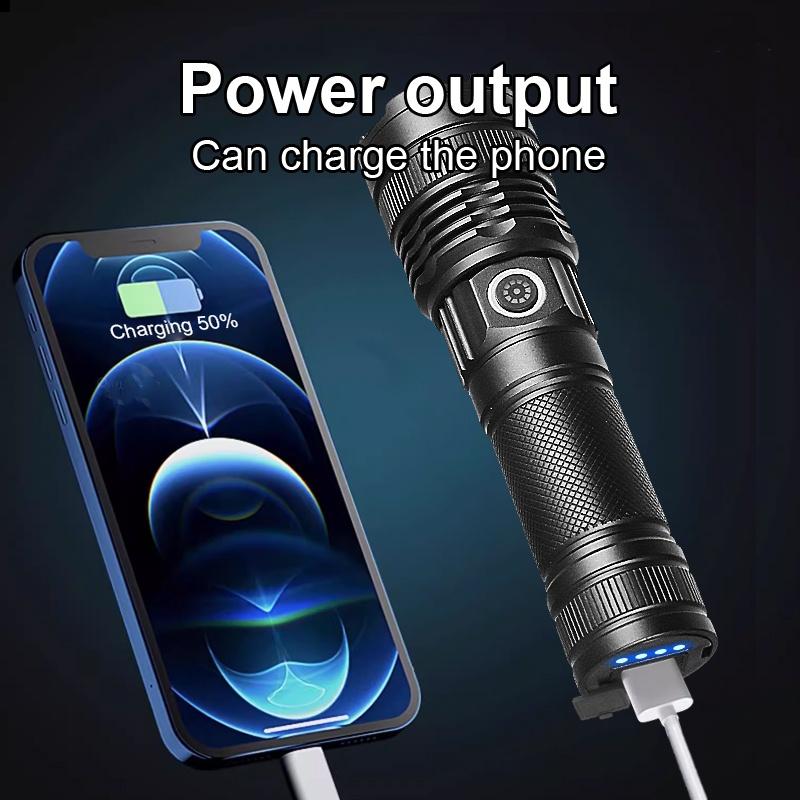 100000LM High Powerful Flashlight Rechargeable Built-In Battery Torch Waterproof Zoom Flashlight Outdoor Camping Light Fishing Lantern