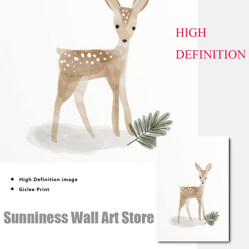 Deer Fox Rabbit Bear Woodland Nursery Wall Art Print Canvas Painting Nordic Posters Boho Wall Pictures for Baby Kids Room Decor