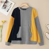 ZANZEA Women Casual Round Neck Patchwork Autumn Long Sleeve Sweatshirt