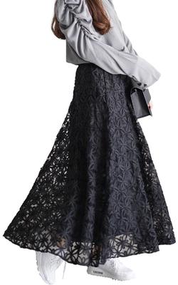 Falda Larga de Tul Acampanada Talla Grande Dorada Japón con Cintas Bordadas y Elástico Perfecta para Cintura de Mujer Talla Grande Negra, Otoño, Invierno, Primavera,