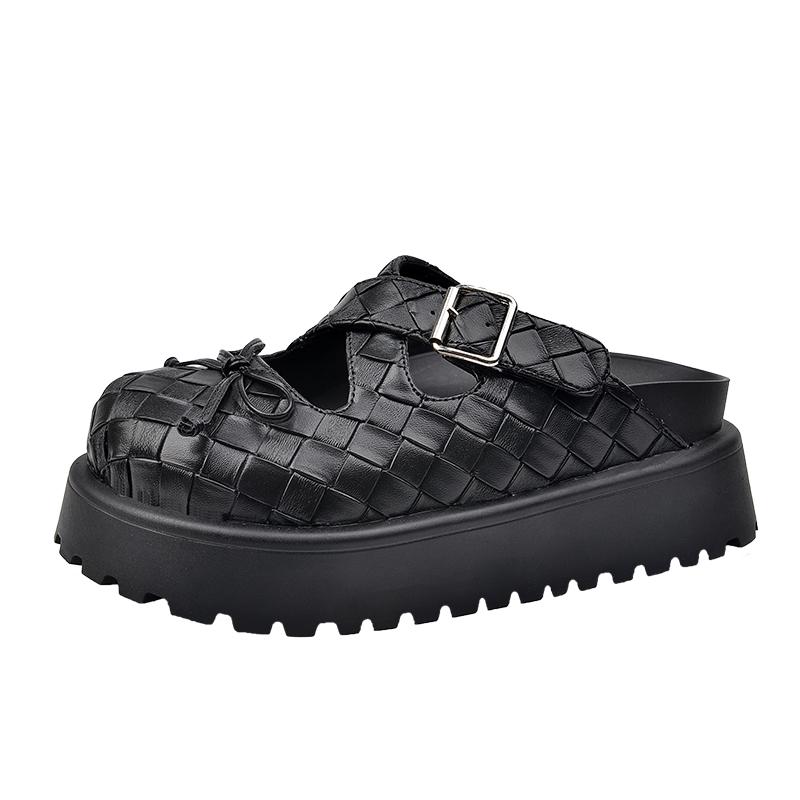 Fashion Women's Fashion Baotou Slippers Round Head Shallow Mouth Butterfly Knot Metal Buckle Waterproof Platform Flat Sandals