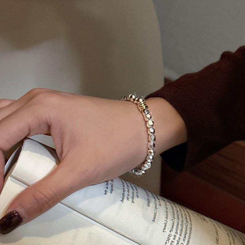 Handmade Korean Design 925 Sterling Silver Geometric Beads Beaded Bracelet for Women