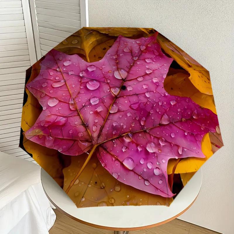 

1pc Raindrops on Autumn Leaves Umbrella with Plastic Handle,Suitable for All Seasons Home Travel Outdoor UmbrellaDD564