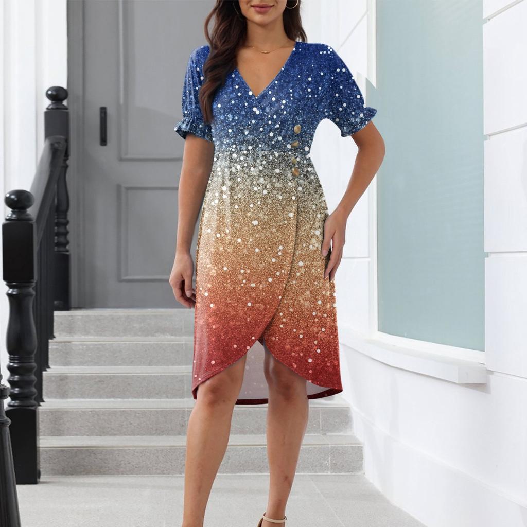 Strandkleider für Damen, Frühling, Sommer, elegantes Wickelkleid mit V-Ausschnitt, Blumenmuster, Boho-Kleid, fließendes, gerüschtes hawaiianisches Maxikleid