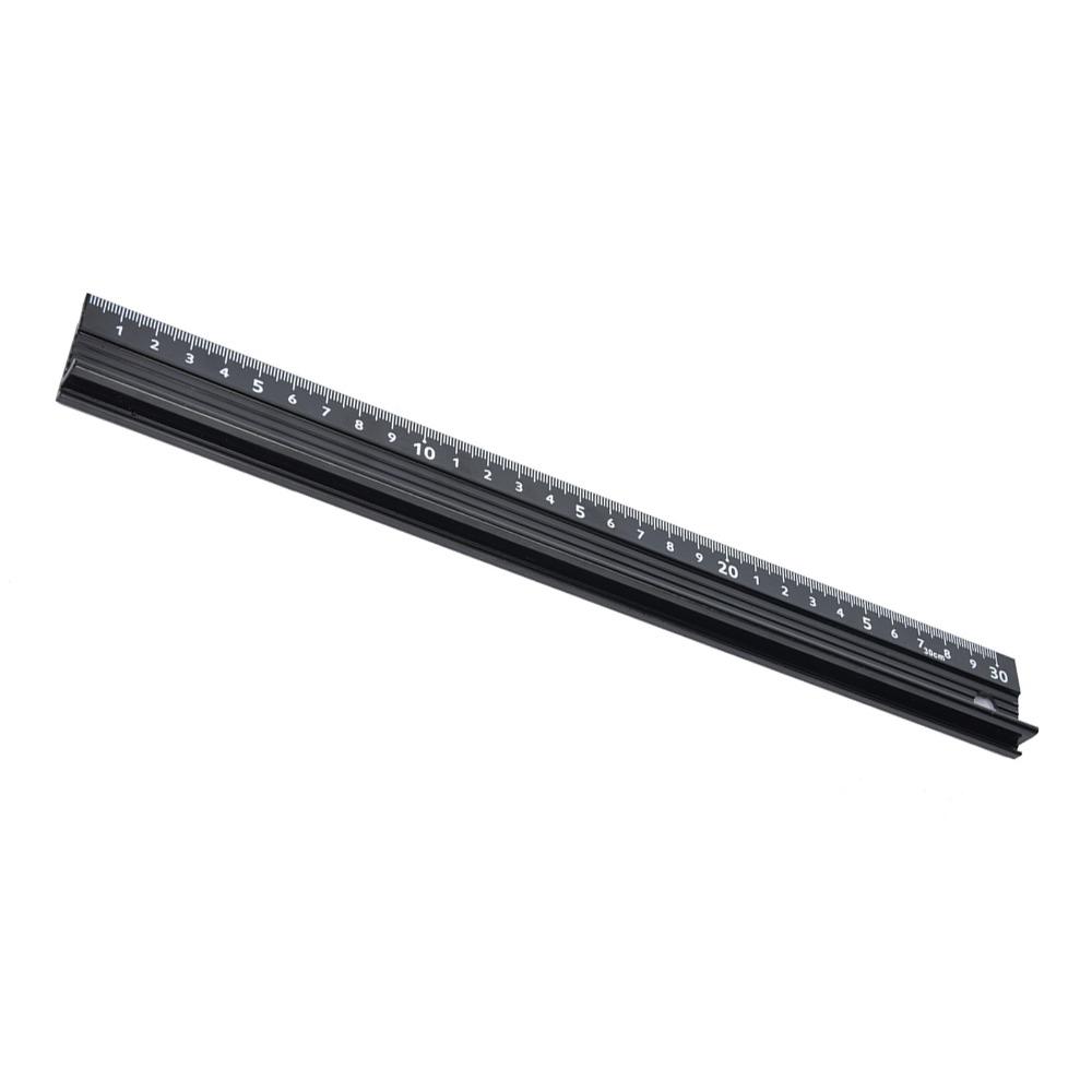 Aluminum Alloy Aluminum Cutting Ruler 30cm Black Safety Ruler with Guard with Rubber Strip Raised Grip Drafting Ruler