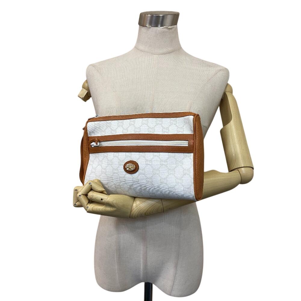 GUCCI Clutch bag pouch old Gucci GG plus PVC coated canvas business bag white PVC coated canvas Women Used