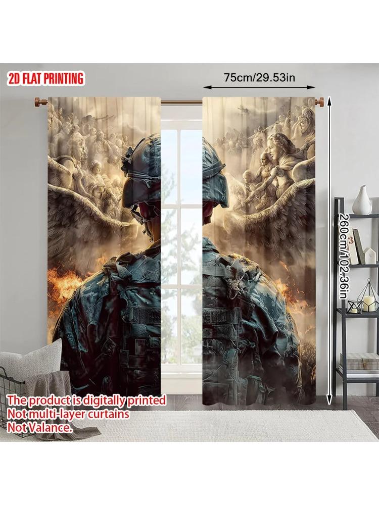 

Plane Printing Curtains Soldier Theme Versatile Polyester Without Rod Holiday Ldeal Living Room Curtain Set Of 2 Minimalist Made Washable Area Ready W100*H70(CM)-Rod Pocket&1PCS
