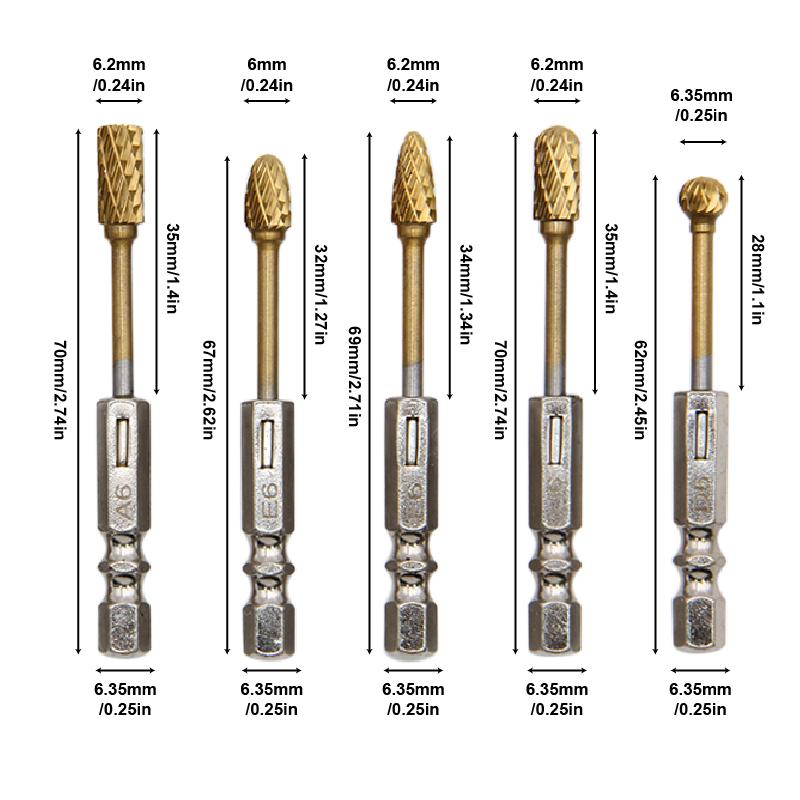 10pc golden hard alloy double stripe rotary file tungsten steel grinding head woodwork mill cutter electric grind polish tool