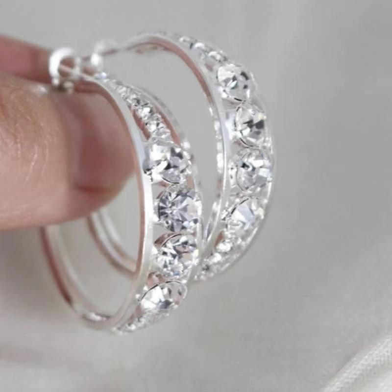1Pair Hot Sale Round Crystal Pendant Ring Eardrop Geometric Rhinestone Inlaid Earrings Fashionable Jewelry Accessories For Women