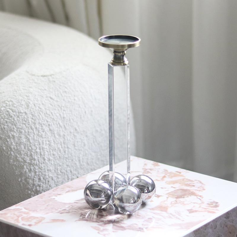 Light Luxury Geometric Crystal Column Ball Ornaments Home Living Room Coffee Table Model Room Dining Room Bedroom Candle Holder Decoration