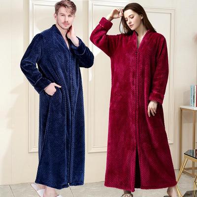 Gruby flanelowy szlafrok dla pary - Męski plus size i Damski z polaru koralowego