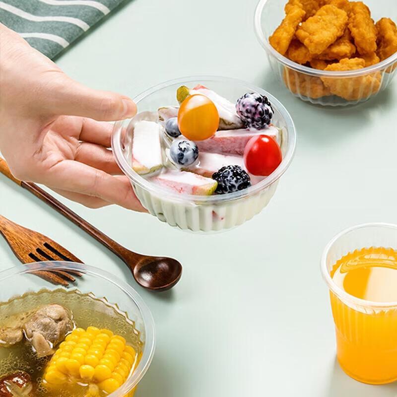 Chahua 360ml Disposable Transparent Plastic Takeaway Bowls (100-Pack)