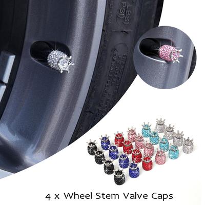 4Pcs Crown Bling Diamond Tire/Wheel Stem  Caps Car Truck