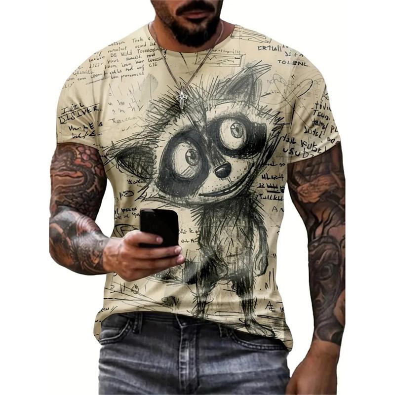 Graffiti Art Graphic T-Shirts Funny Animal 3D Print Men's Round neck Short Sleeve T-Shirts