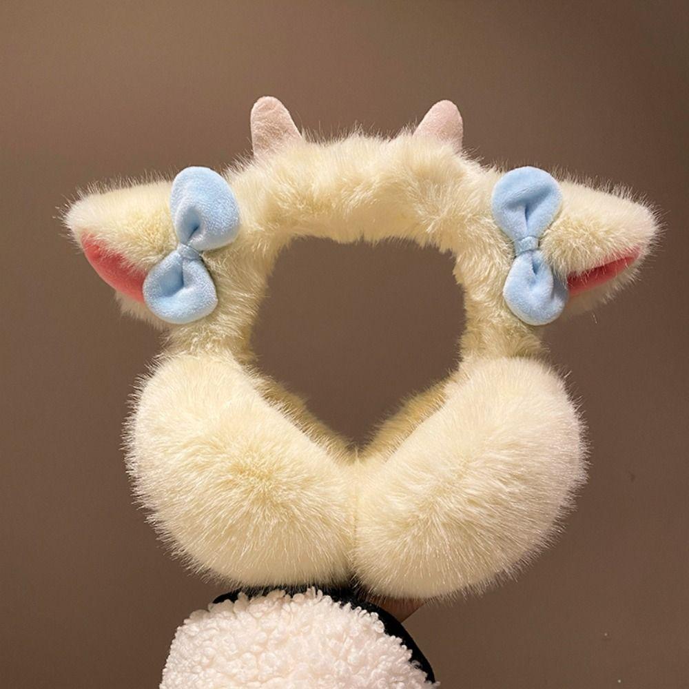 Soft Plush Little Lamb Horns Earmuffs Small Bow-knot Cute Ear Cover Winter Ear Warmer Winter Sport
