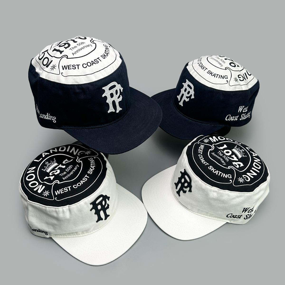 Charm Clothings Women's Black Four Seasons Flat Top Retro Patch Alphabet Baseball Cap Men's And Shade Flat Eaves Color Matching Street Cap 52-60Cm