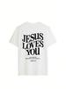 Jesus liebt dich Druck T-Shirt Damen Street Bequemes T-Shirt Weiche Freizeitkleidung Sommer Atmungsaktiv Oversize Kurzarm