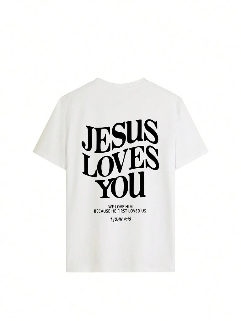 Jesus liebt dich Druck T-Shirt Damen Street Bequemes T-Shirt Weiche Freizeitkleidung Sommer Atmungsaktiv Oversize Kurzarm