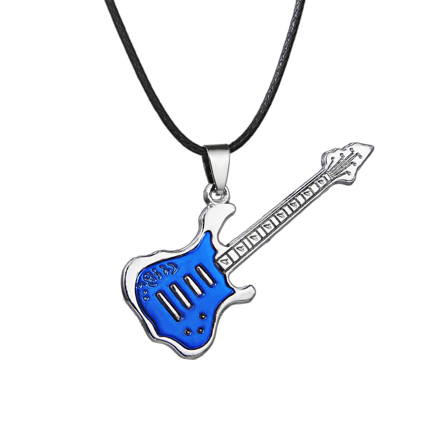 

Fashion 316L Stainless Steel Guitar Pendant Necklace for Women Men Simple Black Leather Chain Necklaces Unisex Jewelry