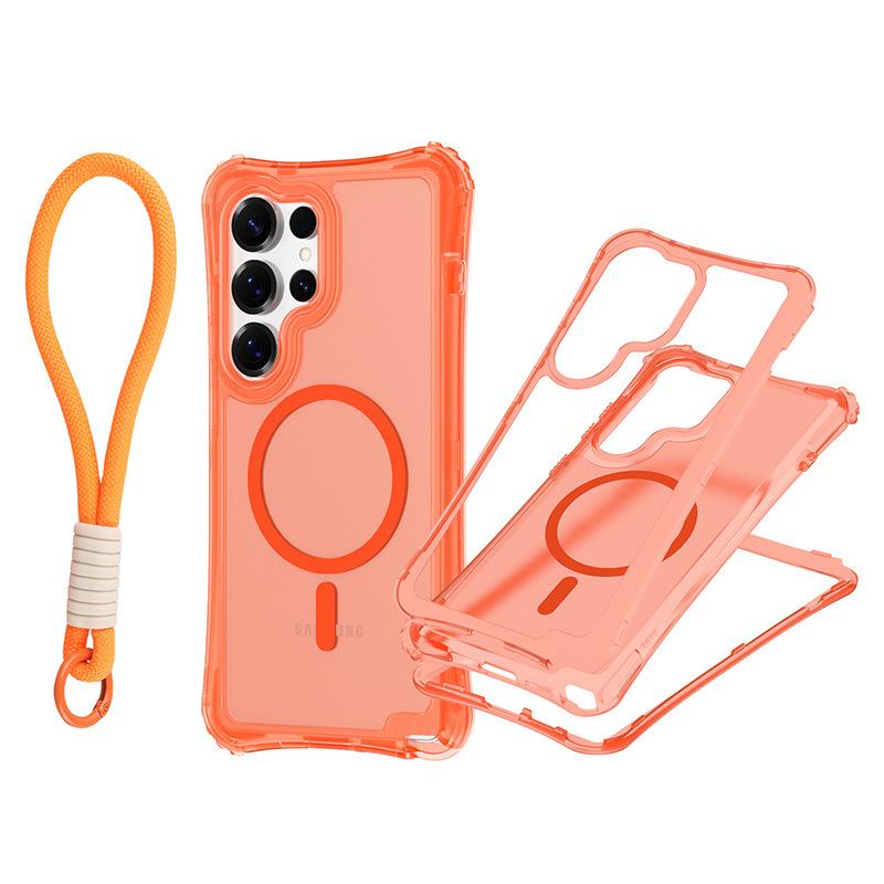 For Samsung S25 ULTRA Magnetic Skin-feeling Three-in-one Mobile Phone Case with Strap