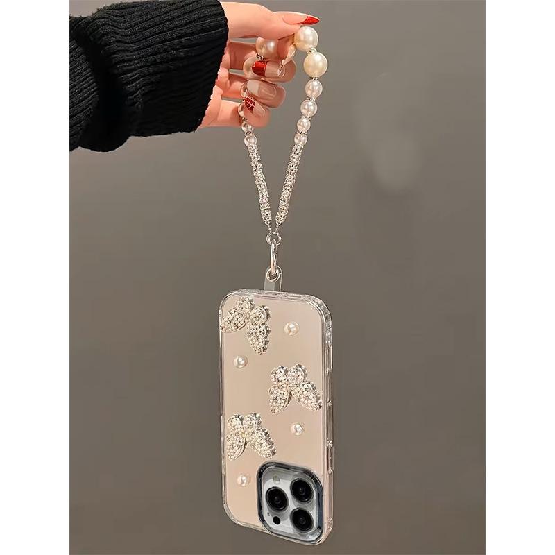 Electroplating Mirror Three-dimensional Pearl Butterfly Phone Case for IPhone 17, Apple 16, Promax Women's 14 Personality