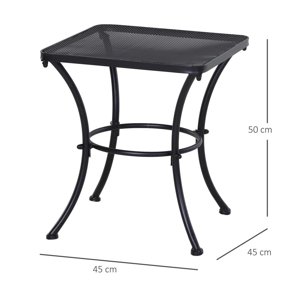 Náměstí zahradní stůl 45 cm. Venkovní kovový bistro stolek s pletenou deskou. Černá
