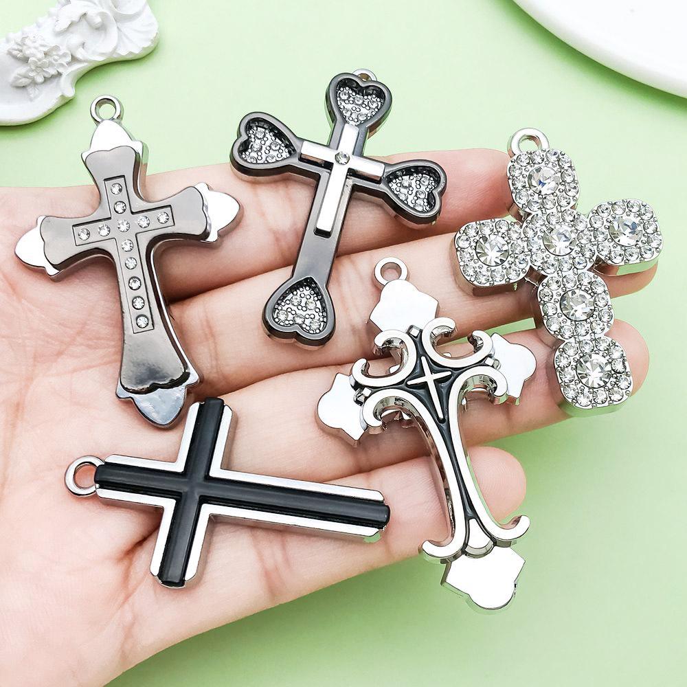 White K Point Alloy Cross Pendants for DIY Jewelry