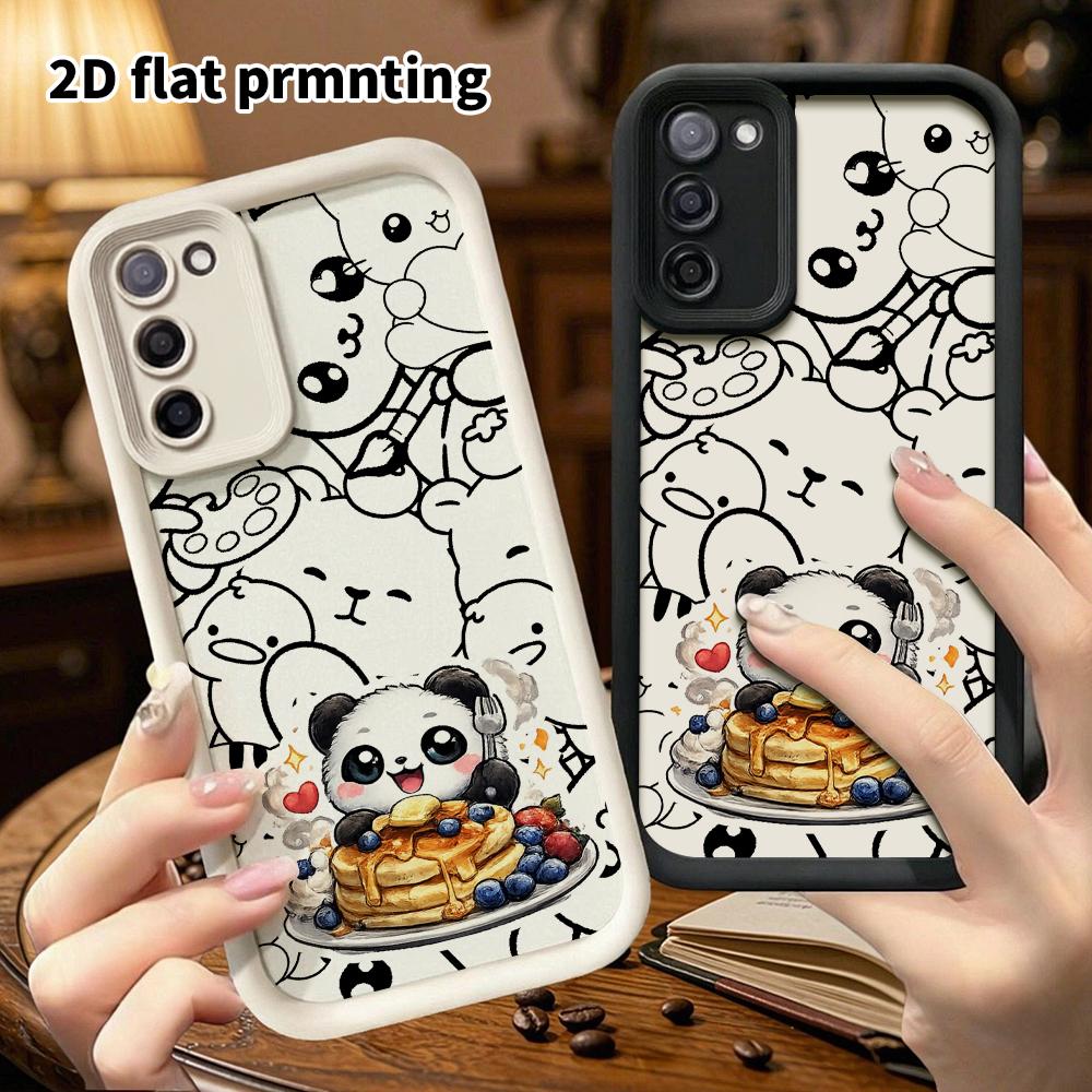 Phone Case: 2D flat, fits Samsung Galaxy A34 A35 M05 M06 S20 S22 S21 FE Plus 5G; panda eating muffins, perfect Christmas and Halloween holiday gift