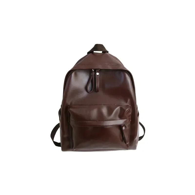 Backpack for Women 2024 New Street Trend High School Backpack with Large Capacity, Solid Color PU Leather Student Backpack