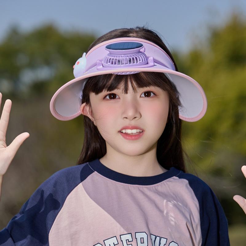 Children's Hats Big Eaves Solar Fan Hats Male and Female Babies Outdoor Sun Protection Hats Cartoon Cute Empty Top Sun Hats
