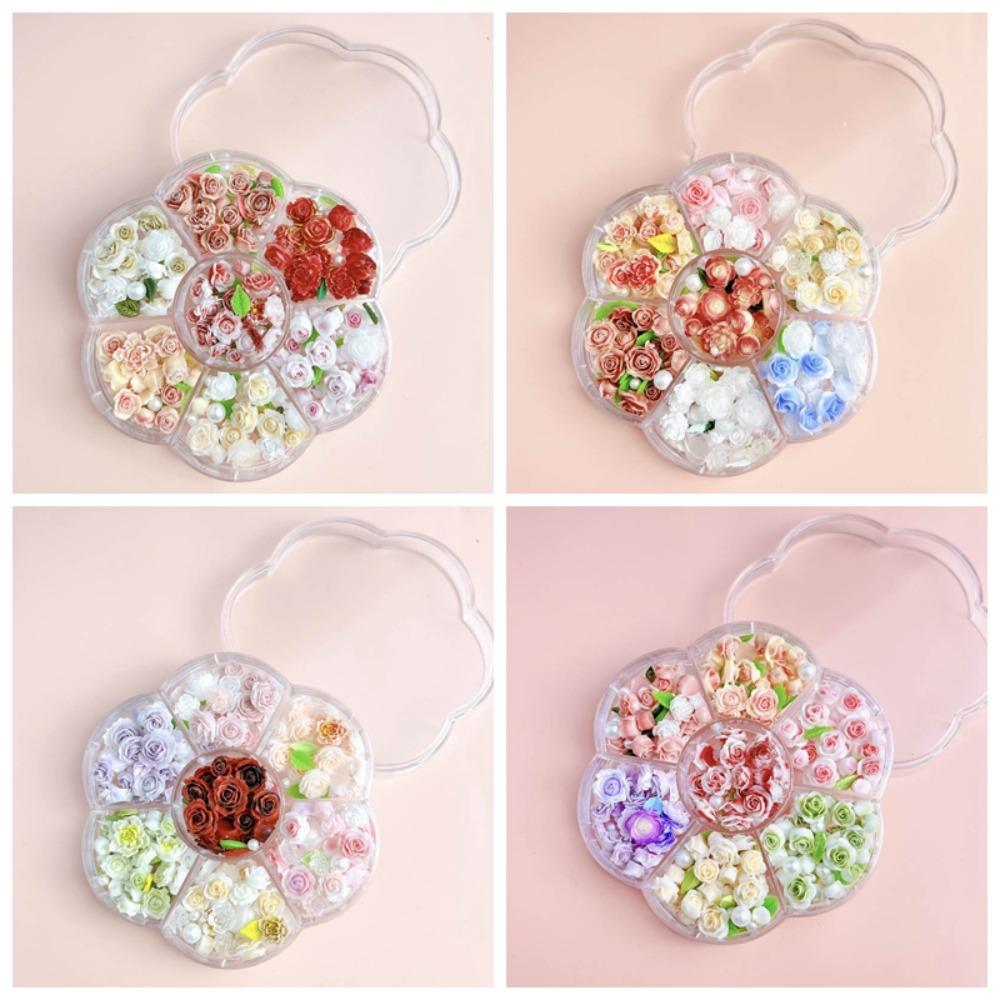 Pink Rose Flower Rose Nail Decorations Manicure Ornaments Rose Nail Rhinestones  Girls/Lady