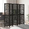 5 Piece Black Folding Screen Solid Paulownia Wood