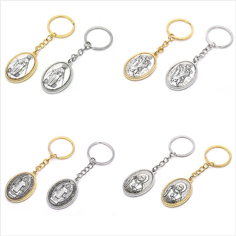 Ancient Oval Virgin Holy Father Saint Benedict Exorcism Ancient Silver Pendant Catholic Relic Keychain Religious Ornaments Church Gifts