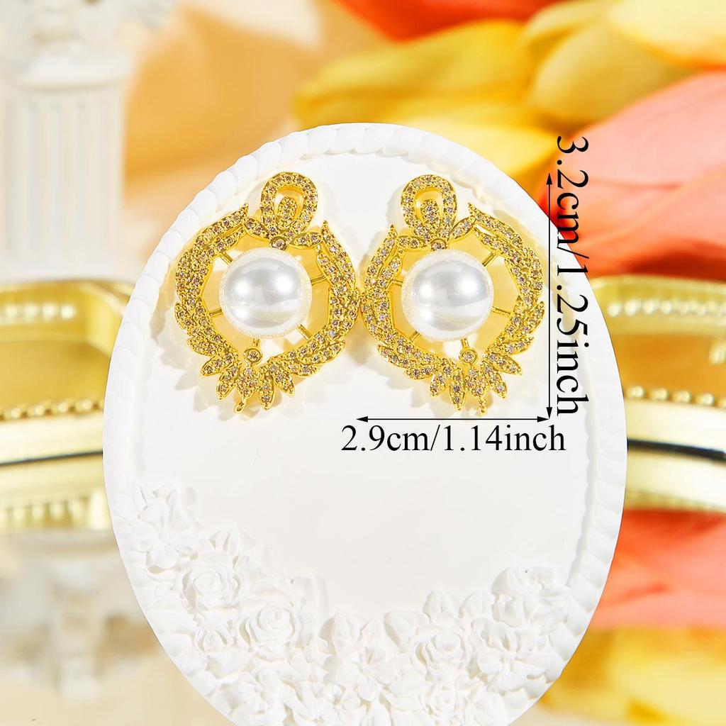 CMM Elegant CZ Zircon Artificial Pearl Earrings Party Banquet Wedding Woman Golden Silvery Jewelry Bride Matching Accessories