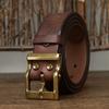 Men's Leather Belt Thickening Bolding Vegetable Tanned Full-Grain Leather Cowhide Brass Buckle Retro Genuine Leather Fashion