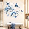 Hand-Painted Blue Bird Flower Wall Sticker Kids Room Living Room Wall Decoration Self-Adhesive Home Decor