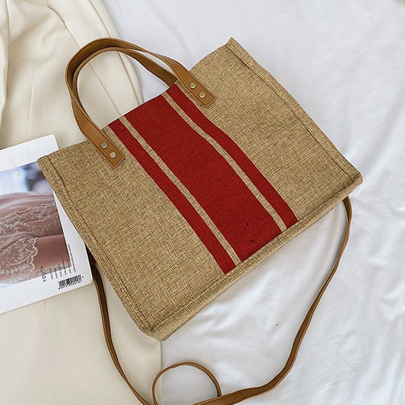 Simple Canvas Stripe Decor Bucket Handbags Women Top Handle Tote Bag Large Capacity Casual Shoulder Crossbody Bags красный 990₽
