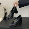 Retro British Style Loafers 2025 New Platform High Heels Small Leather Shoes Lazy One Pedal Thick Heel Single Shoes