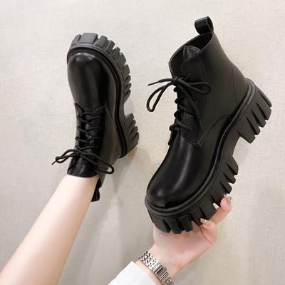 Botines blancos con plataforma gruesa para mujer, botines de combate de piel sintética para otoño e invierno, botas de moto con suela gruesa estilo punk para mujer