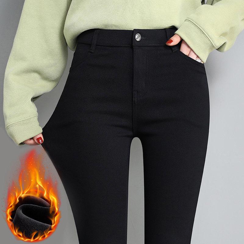 Hohe schwarze Leggings mit Fleece-Futter: Eng anliegender Bleistiftstil für Damen für Frühling & Sommer 2026