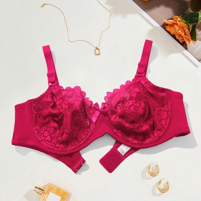 Womens Sexy Lace Trim Comfortable Breathable Full Cup Underwire Fixed Shoulder Strap Bra