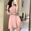 Y2K Pink Romantic Floral Spaghetti Slip Dress Women 2022 Summer Slim Elastic High Waist Party Club Mini Dresses