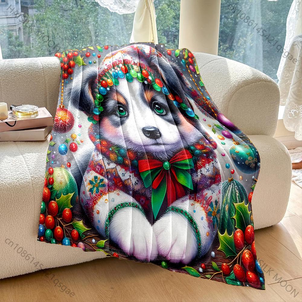 

1PC Festive Ornaments and Holly Pattern Blanket Flannel Material Soft Warm for All Seasons, Home Outdoor Camping Picnics RV 75x90cm