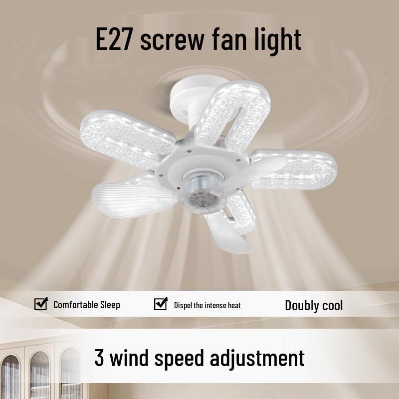 Modern Cross-Border LED Folding Leaf Lamp for Home Bedroom: E27 Screw Base, Crystal Design, Detachable Fan Blades